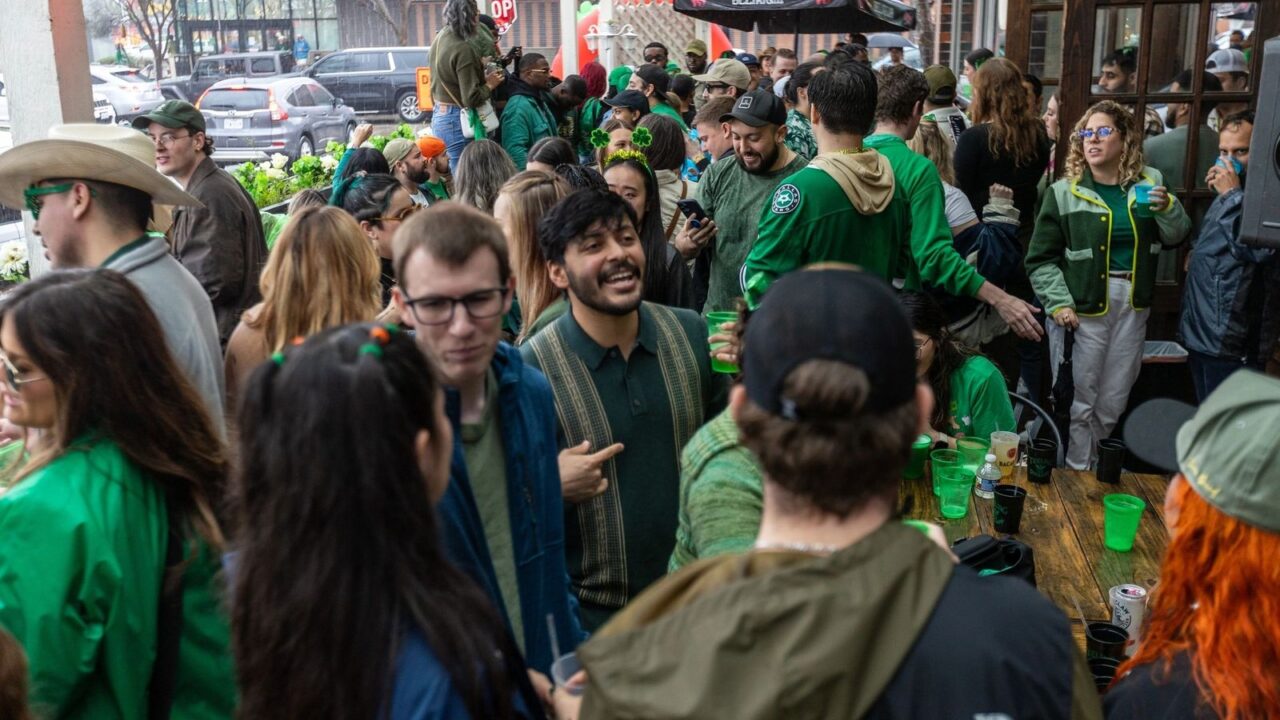 The patio during St. Patrick's Day 2024 at Meyboom Brasserie