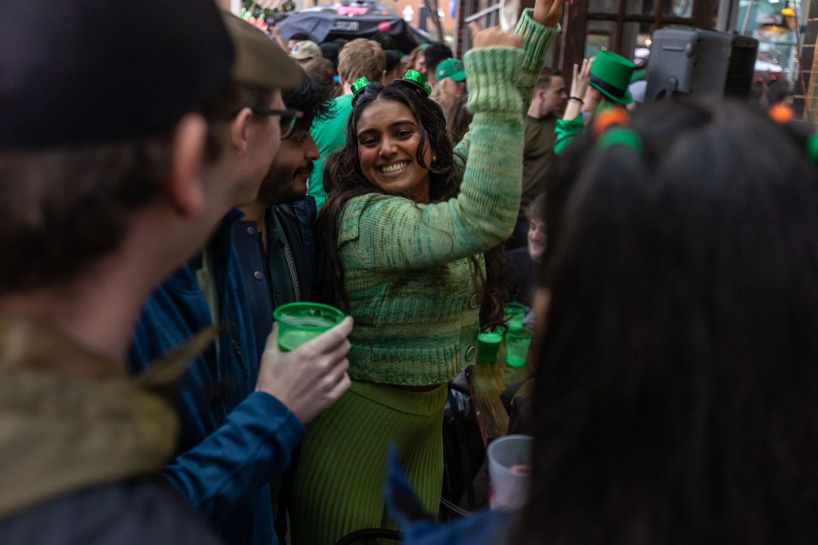 Guests dancing during St. Patrick's Day 2024 at Meyboom Brasserie
