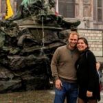 April and Jeff at the Brabo fountain in Antwerp, Belgium