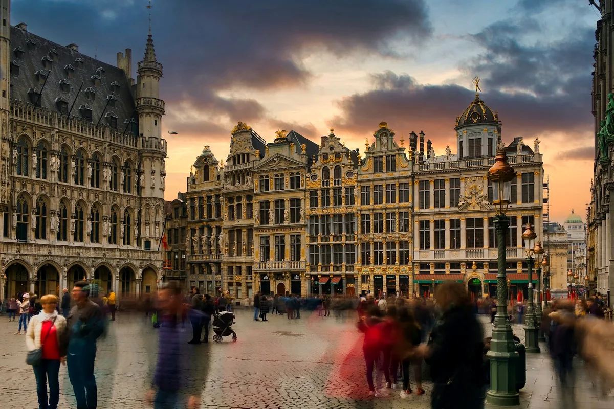 The guildhalls of the Grand-Place in Brussels under an evening sky