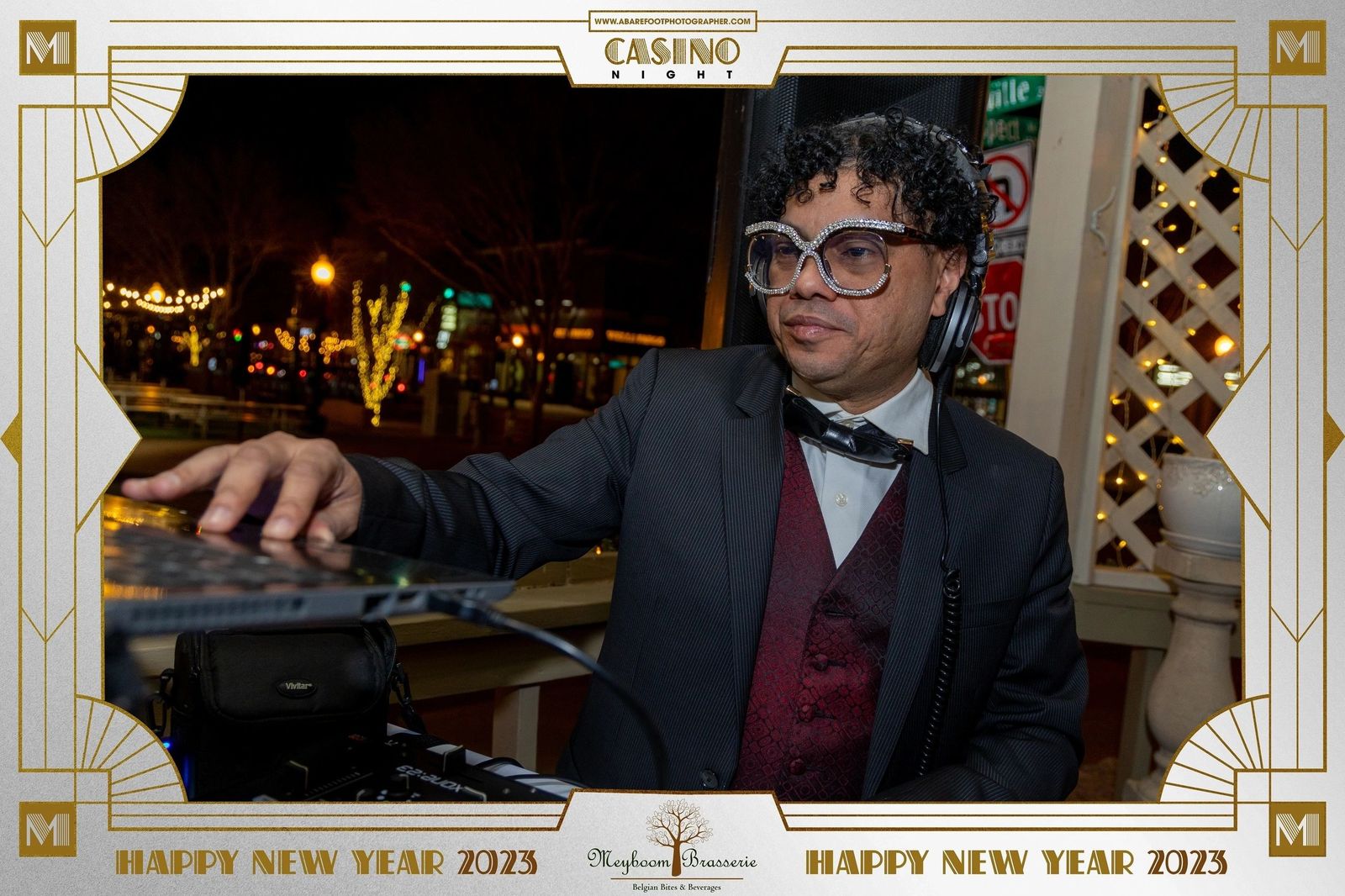 The DJ at the decks during the New Year's Eve 2023 casino night at Meyboom Brasserie